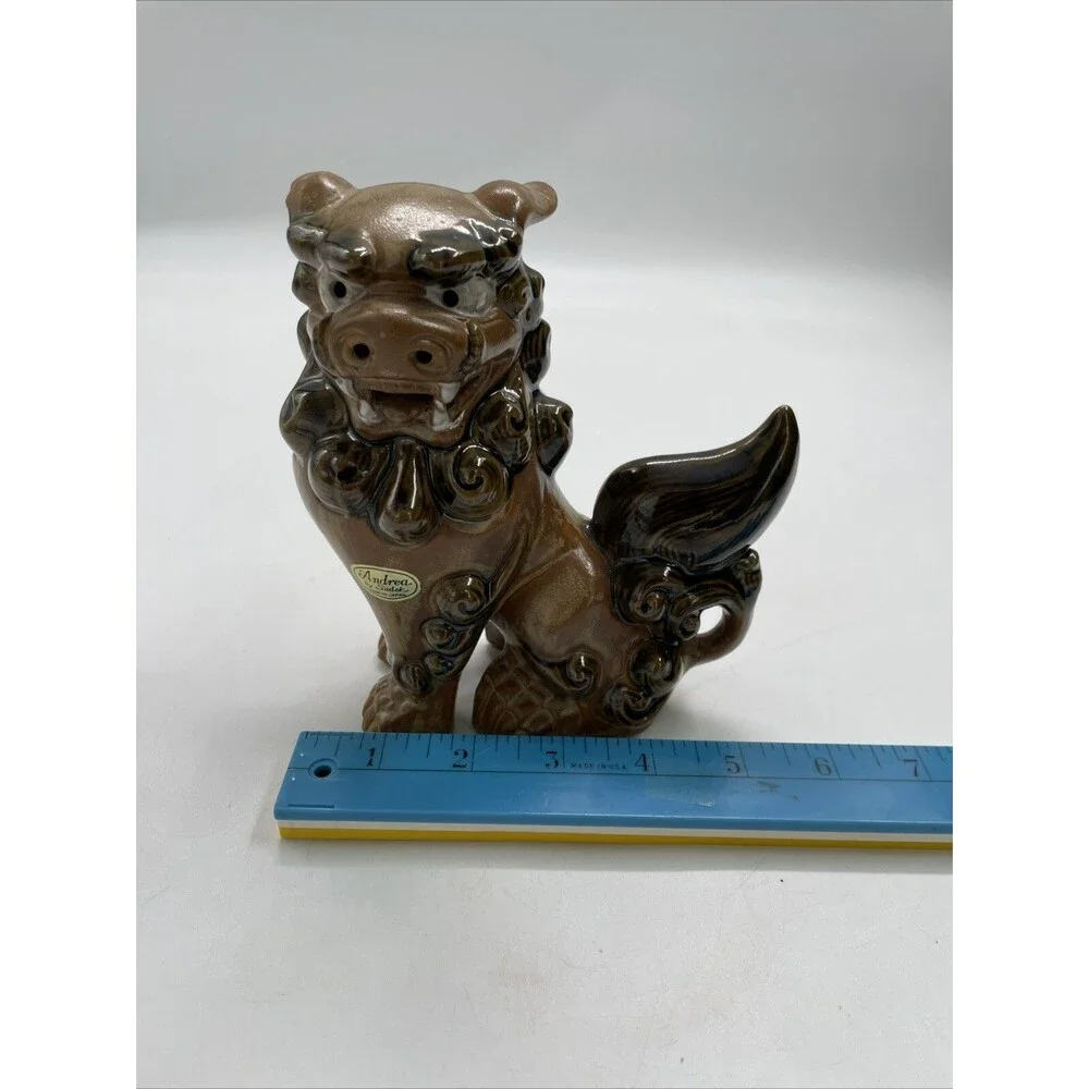 Pair 2 Andrea Sadek Brown Ceramic Asian Foo Dog Lion Figure Dragon Statue Japan